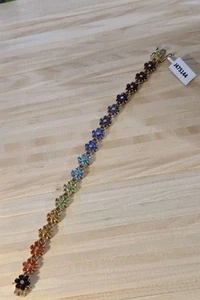 Chuck Clemency NYCII Yellow Gold Sterling silver Exotic Rainbow Flower bracelet - Picture 1 of 14