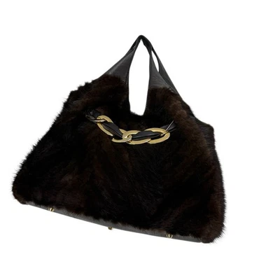 Paolo Masi Fur Shoulder Bag rown Genuine Leather Women Bag Made In Italy - Image 1 of 4