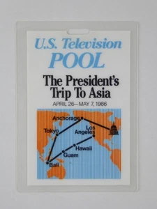 Ronald Reagan Vtg Press Pass The President's Trip To Asia 1986 Television Pool - Picture 1 of 2