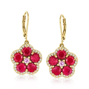 Ross-Simons Ruby & WTpz Drop Earrings w Pnk Sapphires in 18k Gold Plate - Picture 1 of 3