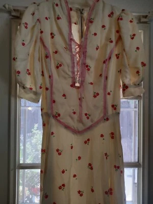 Vestido Hippie Pradera Vintage Años 60/70 Mediano 8/10 Encaje Cinta Boda Largo Largo Foto 1 de 4