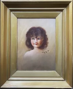 Adorable Early 20th-Century Portrait Oil Painting Of A Little Curly-Haired Girl - Picture 1 of 11