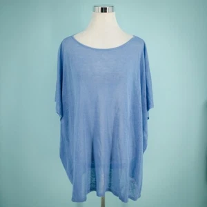 Talbots Small Medium S M Blue Open Knit Scoop Short Cap Sleeve Linen Sweater - Picture 1 of 6