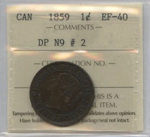 1859 One Cent - Double Punch Narrow 9 #2 - ICCS EF-40 Cert#XEB 395   SC1 - Picture 1 of 2