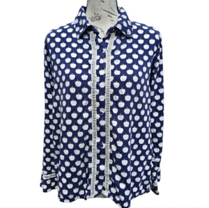 Camisa de pijama Kate Spade New York - 1962 azul marino estampado de manzana abotonada mediana - Imagen 1 de 9