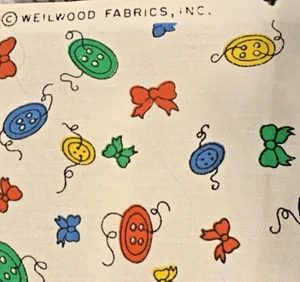 Vintage Weilwood Fabrics Piece 44" x 48" Buttons and Bows 1970's Primary Colors - Picture 1 of 4
