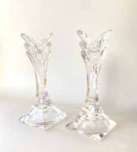 Set Of Two (2) MIKASA Crystal CANDLE HOLDERS 5.5" ART DECO STYLE Vintage - Picture 1 of 15