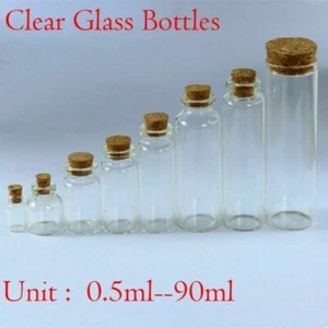 0.5ML~90ML Clear Mini Small Cork Stopper Glass Vial Jars Containers Bottles - Picture 1 of 14