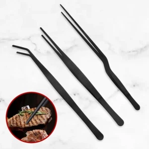 Food Tweezer Black Stainless Steel Grill Clip Tea Clip Barbecue Tongs Bread - Picture 1 of 20