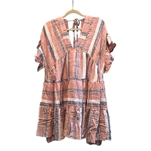 NEW Lulus Dress Womens XS Rust Blue Stripe Ruffle Pockets Babydoll Small - Picture 1 of 10