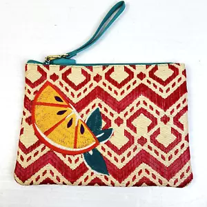 Vera Bradley Clutch Woven Orange Embroidery Summer Purse Wristlet Beach Casual - Picture 1 of 7