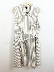 NEW Torrid Taupe & White Striped Poplin Shirt Dress Plus Size 1X Sleeveless Sash - Picture 1 of 9