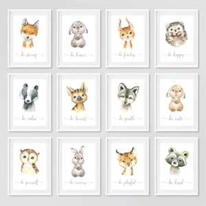 Woodland Baby Animal Nursery Prints Childrens Bedroom Decor Wall Art Pictures - Picture 1 of 17