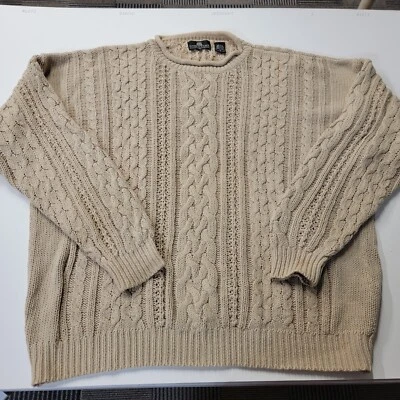 VINTAGE Cable Knit Ribbed Cream Color Sweater By Structure Mens Size XL  - Image 1 of 4