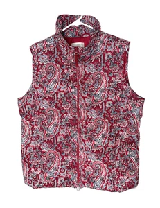 Talbots Size L Paisley Print Duck Down Sleeveless Puffer Vest Jacket Red Blue - Picture 1 of 9
