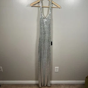 Lulu's Pailletten Neckholder Maxikleid Gr. Medium Silber Formell Hochzeit Event Glam - Bild 1 von 13