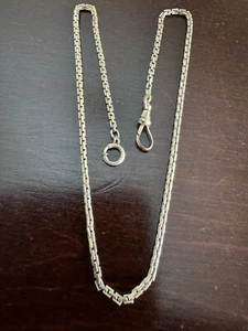 VINTAGE 15.5 INCH SIMMONS POCKET WATCH CHAIN, WHITE GOLD FILLED, HAS WEAR - Picture 1 of 4