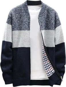 Men's Cardigan Sweater Knitted Stand Collar Jacket Full Zip Fleece Size 2XL - Picture 1 of 4
