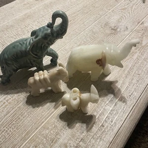 Vintage Quarz Kristall Elefant und Esel Figuren Porzellan Elefant 4 Stück - Bild 1 von 14