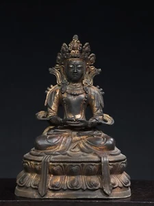 Antiguo templo del budismo tibetano de 10,2" bronce dorado gran estatua de Buda Vajra - Imagen 1 de 9