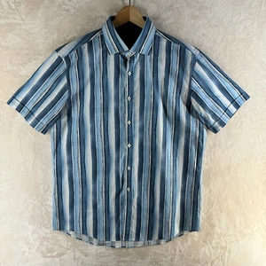 Bugatchi Uomo Shaped Fit Men's Size L Blue Striped Cotton Casual Shirt - Picture 1 of 11