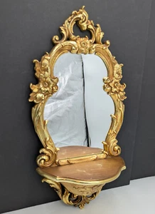Espejo de pared y estante barroco dorado siroco años 70 de colección 2327 Hollywood Regency-DEFECTOS - Imagen 1 de 11