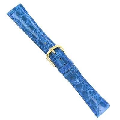 18mm DeBeer Blue Handcrafted Genuine Crocodile Skin Hand Made Watch Band Short - Image 1 of 4