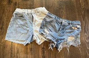 GUC 2 Pair Girl's Denim Shorts, Old Navy & tgla Distressed Raw Hem, Size: 14 - Picture 1 of 7