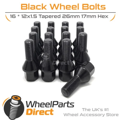 Wheel Bolts (16) 12x1.5 Black for Opel Tigra TwinTop 04-09 on Aftermarket Wheels - Image 1 of 3