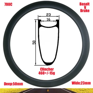 700C  Road bike Carbon Rim 50mm Deep 23mm Wide Disc or Basalt V Brake Clincher  - Picture 1 of 6