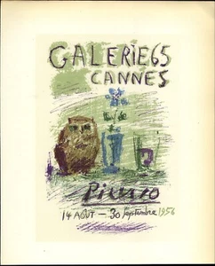 1959 Mini Póster Litografía Estampado Original Pablo Picasso Cannes 1965 Galería - Imagen 1 de 1