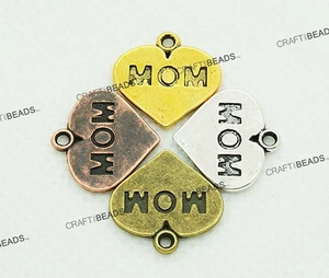 16mm "MOM" Heart Charm Mother's Day Gift - Antique Silver Gold Copper Bronze  - Picture 1 of 6