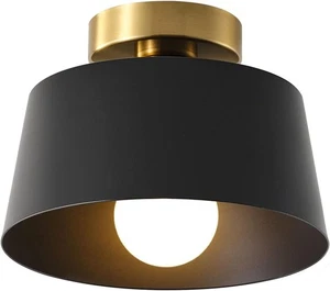 Ceiling Light Fixture Semi Flush Shade Modern Matte Black and Gold - Picture 1 of 11