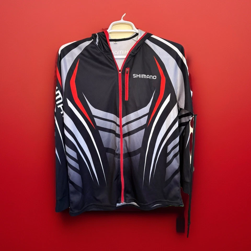 Shimano Mens Cycling Jacket Long Sleeve Full Zip Bike Jersey Red Black Size XL - Image 1 of 4