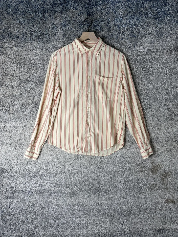 Sandro Paris Shirt Mens Medium Cream Red Stripe Button Front Viscose Top - Image 1 of 4