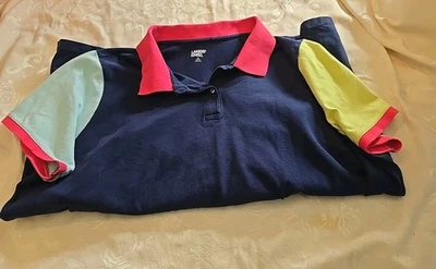 Camisa polo para mujer Lands' End azul marino manga corta algodón 2X azul amarillo  Foto 1 de 4