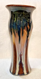 Jarrón de goteo Bill Campbell Studio cerámica artística azul y marrón 7 1/2" de alto - Imagen 1 de 11