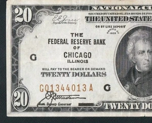 NICE RARE CHICAGO 1929 $20 NATIONAL CURRENCY NOTE. NO PINHOLES OR TEARS - Picture 1 of 3