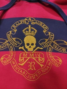 Ralph Lauren Rugby Hoodie M Embroidered Skull Striped pattern Used - Picture 1 of 6