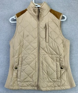 Ralph Lauren Quilted Vest Womens XS Beige Suede Patch Vintage 90s - Picture 1 of 14