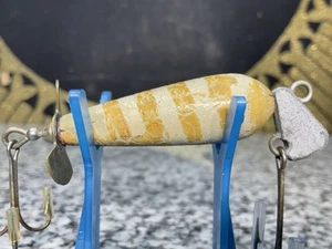 Early Vintage Wood Charmer Style Fishing Lure Yellow Torpedo Stripes - Picture 1 of 10