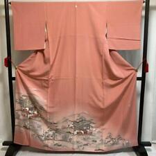 9408# Japanese Kimono Vintage Fabric Pure Silk Robe Traditional Peony Flower