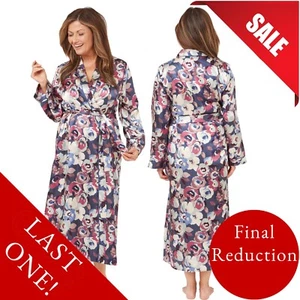 Blue Floral Satin Long Full Length Dressing Gown Wrap Bath Robe Kimono 26 28 - Picture 1 of 2