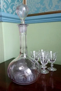 ANTIKER GLASSCHAFT & GLOBUS KARAFFE ~ LINSE & FACETTENSCHLIFF ORIGINAL STOPFEN 12" HOCH - Bild 1 von 8
