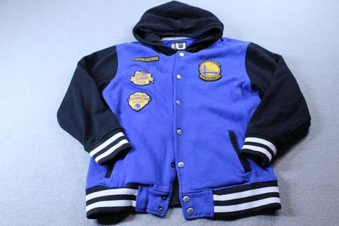 Golden State Warriors Hoodie Youth Medium Blue Snap Up Patches Basketball NBA Cover
