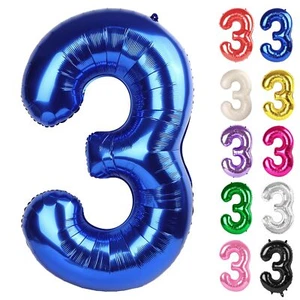 Metallic Blue Number 3 Balloon 40 Inch 3 Balloon Number 3rd Birthday Decorati... - Picture 1 of 8