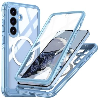 WIGENTO Für Samsung Galaxy S25 MagSafe 360 Grad Full Body Hybrid Tasche Bumper Hellblau