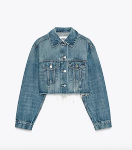 ZARA - Distressed Cropped Denim Jacket - Distressed Blue - Small - NWOT - Picture 1 of 16