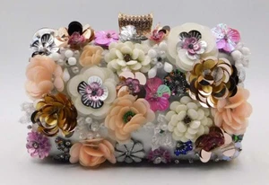 VTG Rhinestone Floral Beaded Evening Handbag Wedding Party Clutch Purse/ 1998SIL - Picture 1 of 24
