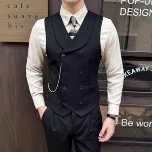 Vest Men's Suit Wedding Groom Double-breasted Suit Jacket Business Casual Jacket - Picture 1 of 38